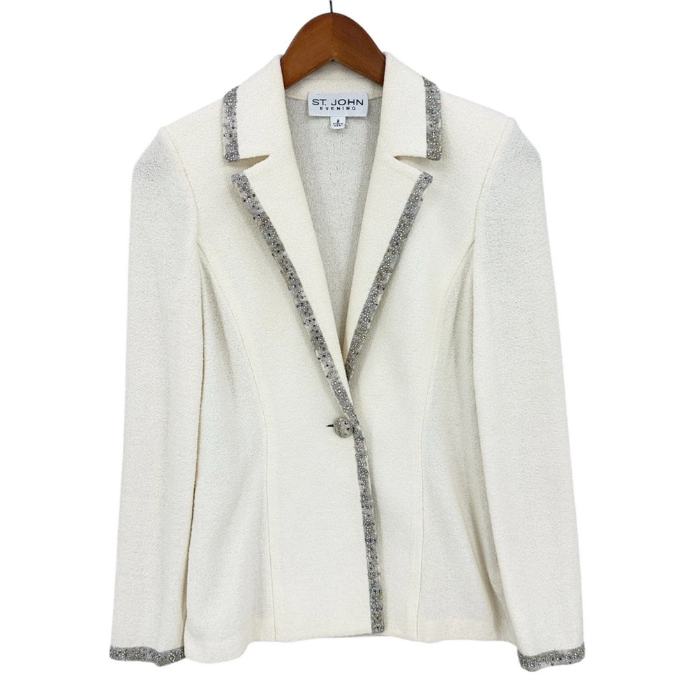 ST. JOHN Blazer Jacket Knit w/ Swarovski Crystals on Lace